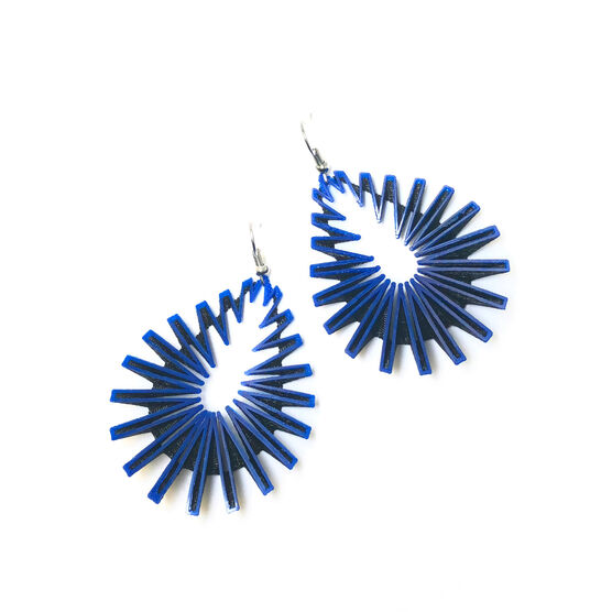 Black and blue 3D printed drop earrings